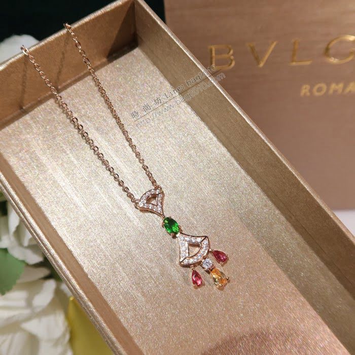 Bvlgari飾品 寶格麗diva系列高端定制裙子項鏈 925純銀18k金鑲寶石扇形裙子鑽項鏈  zgbq3095